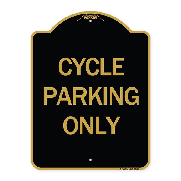 Designer Series Sign-Cycle Parking Only, Black & Gold Aluminum Sign, 18" x 24", BG-1824-24200